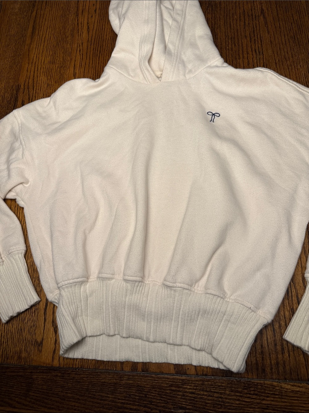 Aerie Cream Cropped oversized Bow Hoodie Ribbed Hem Size S